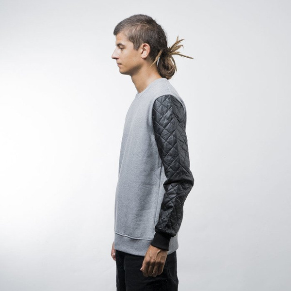 Urban Classics bluza Quilt Leather Imitation Sleeve Crewneck grey black (TB1110)