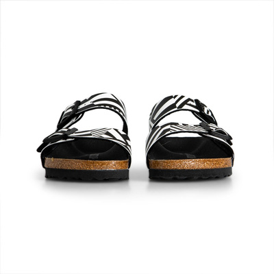 Klapki damskie Birkenstock Arizona BS Narrow Fit czarnobiałe (1017785)