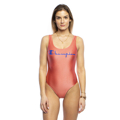 Dwustronny strój kąpielowy Champion Script Logo Swimming Suit brzoskwiniowy 