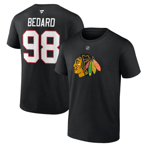 Fanatics NHL Name & Number Graphic T-shirt Chicago Blackhawks #98 Bedard black
