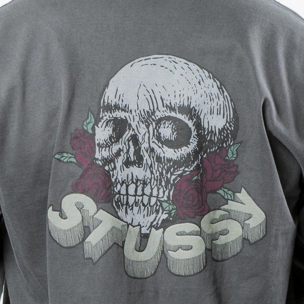 Stussy koszulka Skull & Roses Pig Dyed LS Tee black