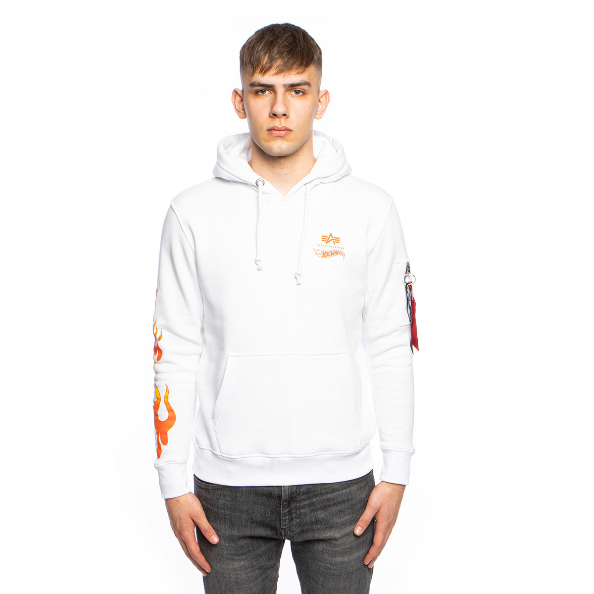 Bluza Alpha Industries x Hot Wheels Flame Hoody biała